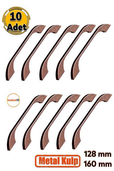 Badem10 Ezgi 128 mm - 160 mm Set de 10 mânere de dulap de bucătărie din metal antic din cupru antic