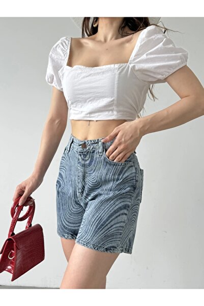 TakıDolabı Desenli Denim Şort