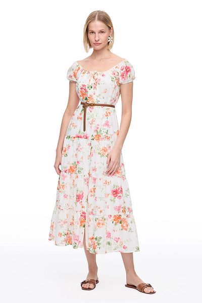 Perspective Ecru Clios Regular Fit Floral Long Length Dress