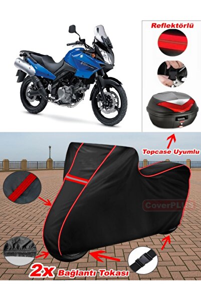CoverPlus قماش سوزوكي V-Strom DL650 من القماش المشمع أسود اللون متوافق مع الح...