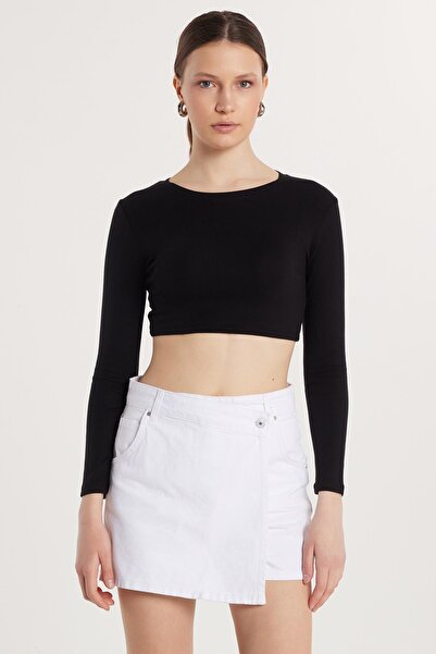 Tudors Women's Slim Fit Modal Fabric Cotton Crew Neck Black Blouse