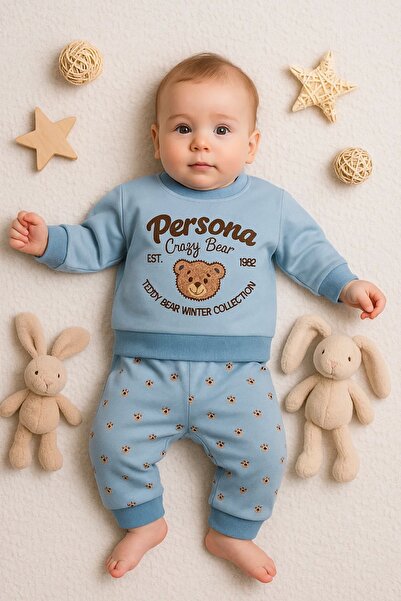 Babydonat Persona Bear Nakışlı % 100 Pamuk 2'li Erkek Bebek Takım