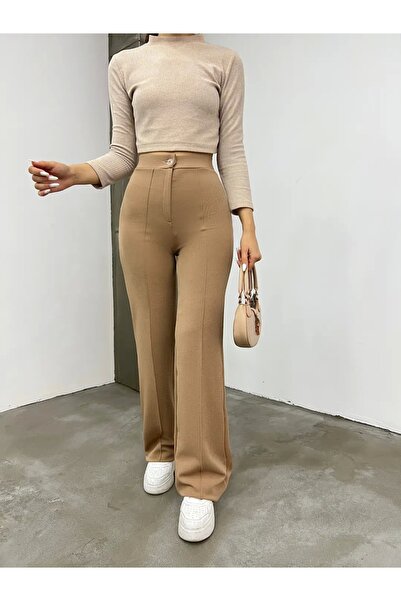 ŞK FashionS Παντελόνι με ψηλή μέση και ρίγες μπροστά