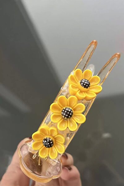 TakıDolabı Διαφανής πόρπη με φιγούρα μαργαρίτα σε κίτρινο χρώμα