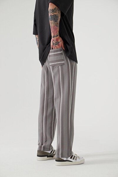 Machinist Men's Maroken Barbaros Striped Relaxed Baggy Gray Sweatpants