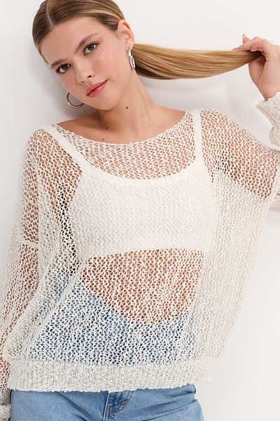 Addax Boat Neck Openwork Knitwear T2928