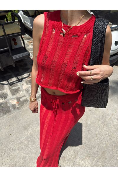 sinemkivanc co Two Piece Sets - Red - Slim