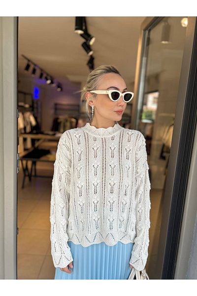 HANDE ÇOLPAN Ecru Openwork Mercerized Sweater
