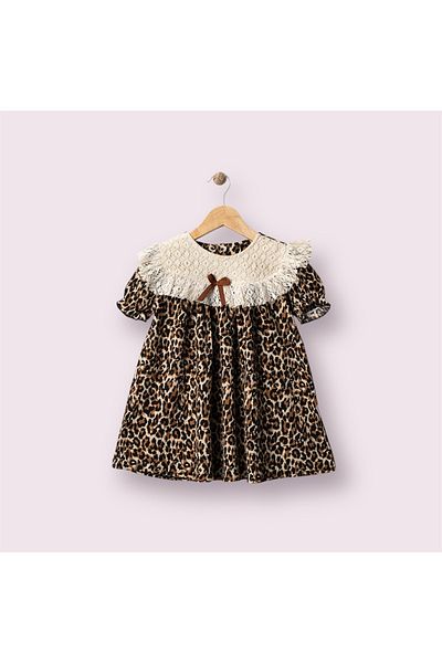 atölye kids Leopard Dress - Flounce Short Sleeve, European Style, Holiday Trend Fashion Style
