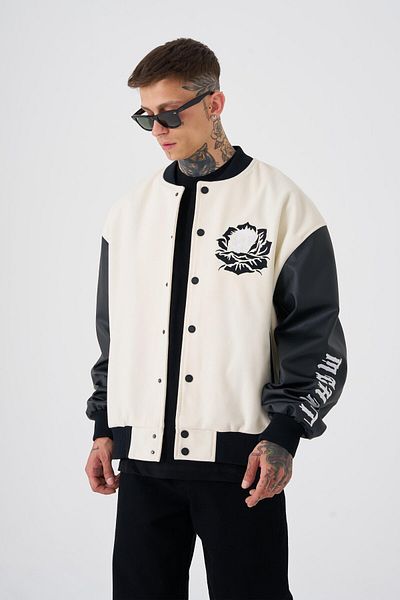 Machinist Men's Go to War Oversize Ecru Bomber Jacket