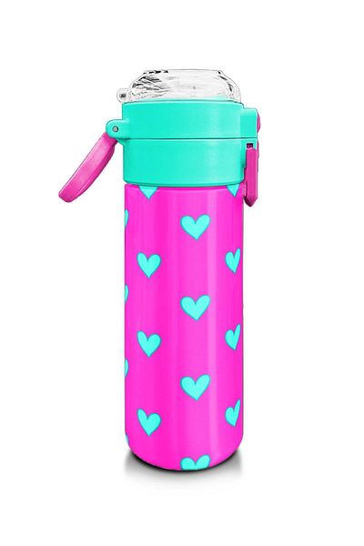 Coral High Kids Girl Patterned Straw and Direct Drinking Steel Thermos 500 ml