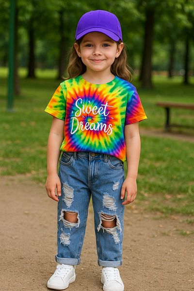 Hilal Akıncı Kids Girls Colorful Blouse Ripped Jeans Capri Neon Hat Triple Suit
