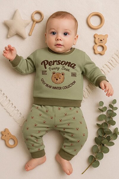 MiniElegans Persona Bear Embroidered 100% Cotton 2-Piece Baby Boy Set