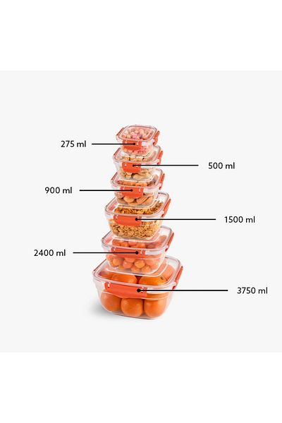 ELDİPA Set of 6 Master Square Storage Containers – 0.275L-0.5L-0.9L-1.5L-2.4L-3.75L – Bpa-Free-Premium Plastic