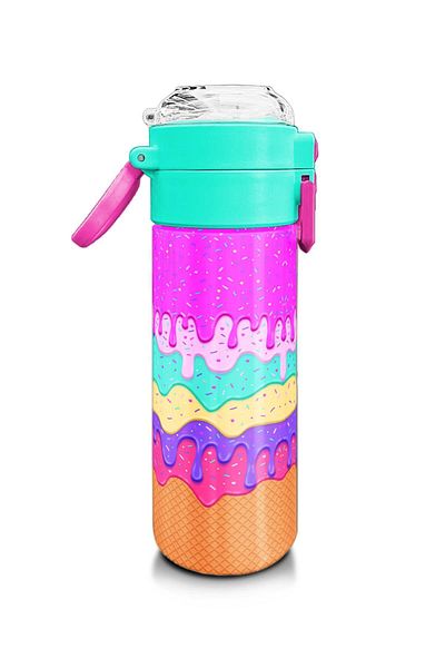 Coral High Kids Girl Patterned Straw and Direct Drinking Steel Thermos 500 ml