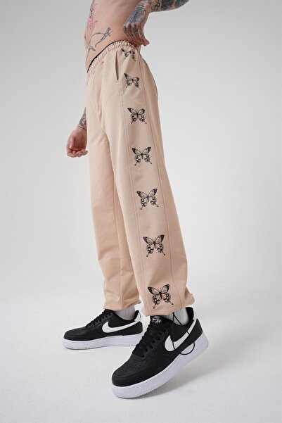 Machinist Ανδρικό μπεζ παντελόνι με στάμπα πεταλούδας από οργανικό βαμβάκι
