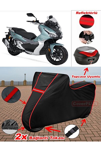 CoverPlus Rks Freccia 150 Branda SİYAH Topcase Arka Çanta Uyumlu Motor Brandası (Kırmızı Dikişli)