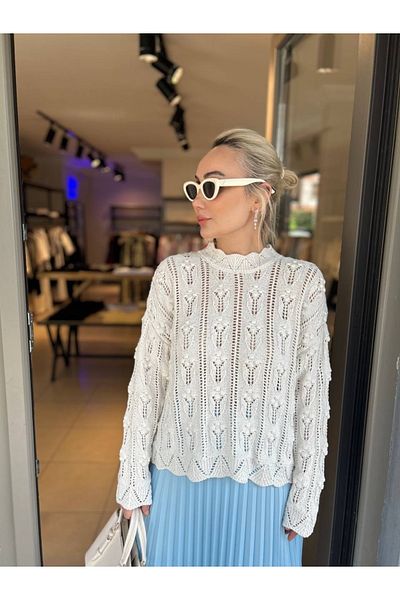 HANDE ÇOLPAN Ecru Openwork Mercerized Sweater