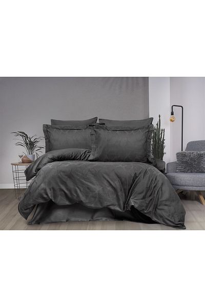 Sevim Tivoli Jacquard 100% Cotton Satin Double Duvet Cover Set -Aura Anthracite