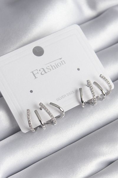 Skygo Brass Silver Color Zircon Stone Fork Model Women's Earrings - TJ-BKP8512
