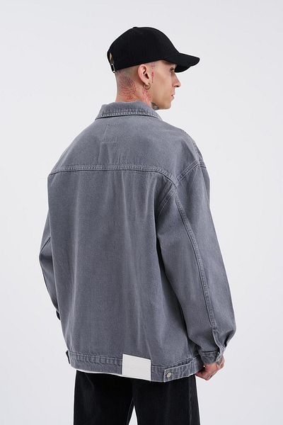 Machinist Oversize Pocket Washed Denim Jacket Effect Gray
