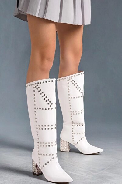 PayBuy Kadın Elegant Ayakkabı Zımbalı Tasarım Kısa Topuklu Çizme Özel Tasarım...