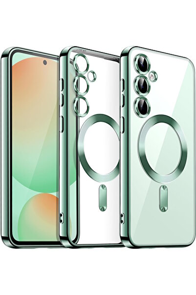 m.tk moveteck Samsung Galaxy A56 Kılıf Magsafe Wirelles Şarj Destekli Parlak Renkli Kenarlı Arkası Şeffaf Silikon
