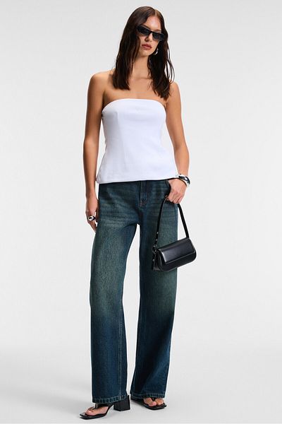 GRIMELANGE Oriana Women's Slim Fit Strapless White Blouse