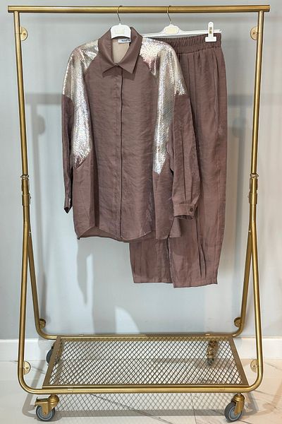 Nuss Sequin Detail Trouser Suit 1032 Brown
