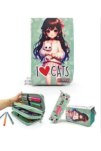 senacacollection Pencil Case Black Pink Blink Organizer Pencil Case Vegan Leather 3 Compartments 1 PCS