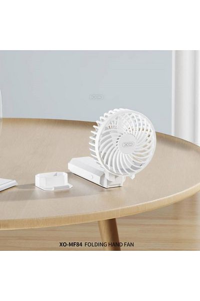 REDz Accessories XO-MF84 Foldable Fan, for Office, 3 Speeds, 4000mAh, White