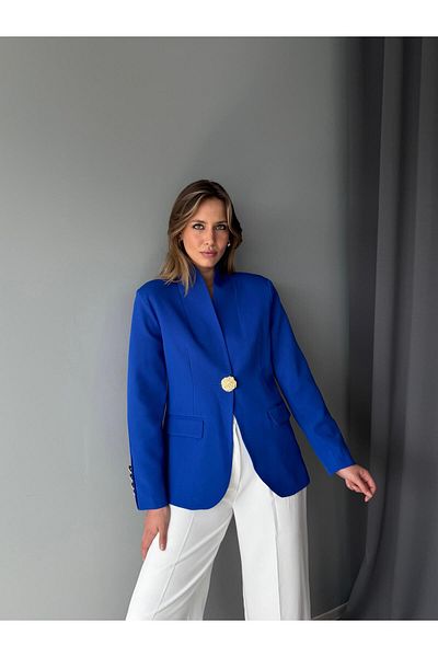 AlisaSu Saks Gold Buttoned Shawl Collar Blazer Jacket