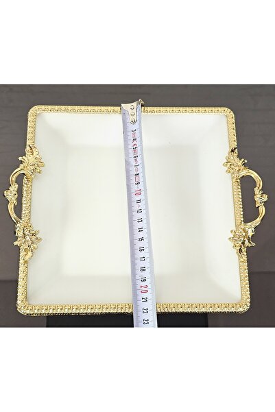 atabey home Porcelain Small Plain Square Serving Plate-Presentation Bowl Cast Gold Frame and Legs 22cm