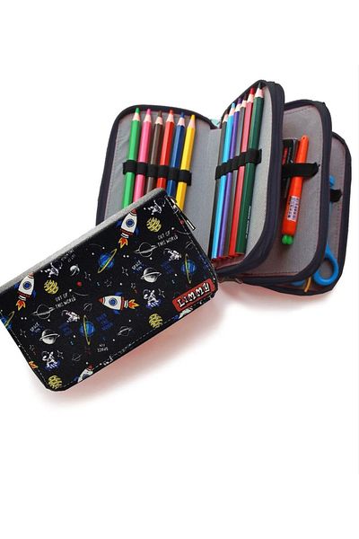 senacacollection Pencil Case Black Pink Blink Organizer Pencil Case Vegan Leather 3 Compartments 1 PCS