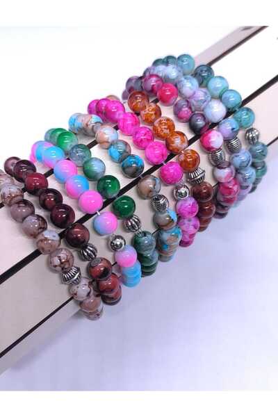 Lio20 Unisex Porselen Kaplama Doğal Taş 10'Lu Bileklik-Sevgili Arkadaş Aile Kombin Hediye Aksesuar