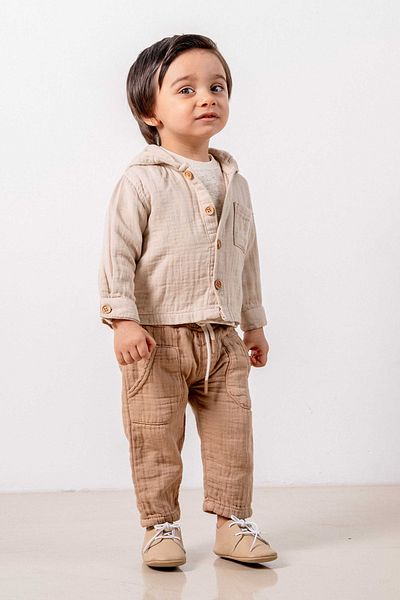 bombe Baby Boy Girl Girl Boy Beige Cotton Bottom Top Triple Set