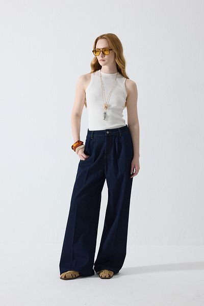 KUAD Pantaloni din denim tăiat Palazzo