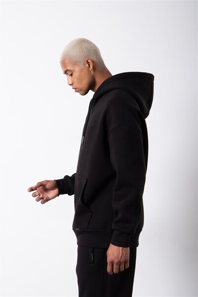 Machinist Огромна суитшърт с качулка и джобове, черна