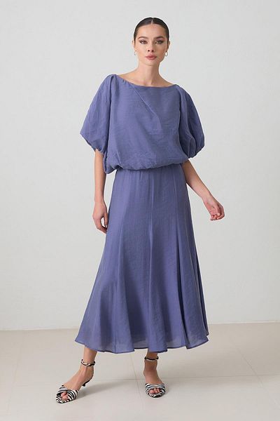 Setre Indigo Relaxed Cut Blouse with Waist and Sleeves Detail