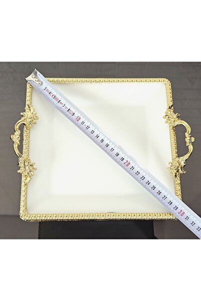 atabey home Porcelain Small Plain Square Serving Plate-Presentation Bowl Cast Gold Frame and Legs 22cm