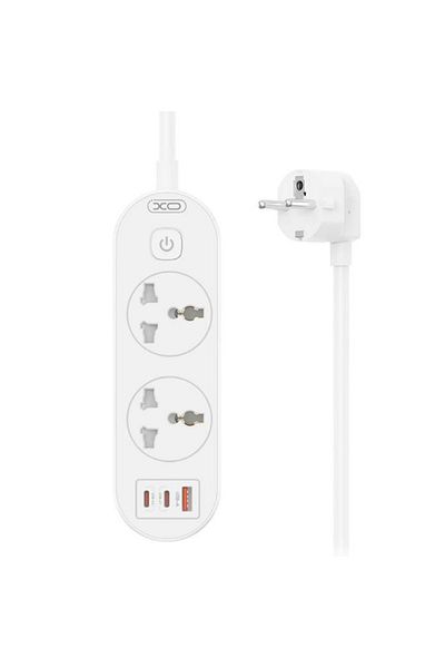 REDz Accessories XO-WL31 EU Extension Cord, 3 Sockets, 2 Type-C and USB Ports, 2500W, 1.5M Cable, White