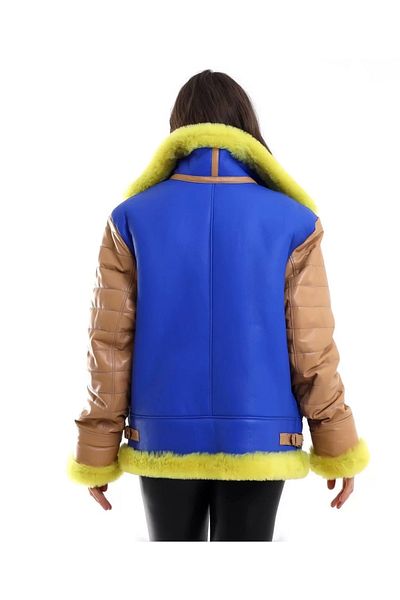 MODA Women's Sheepskin Pilot Genuine Fur - Yellow