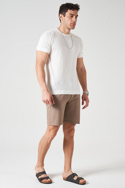 TENA Men's 3-Light Brown Waist Half Elastic Cotton Slub Jogger Shorts