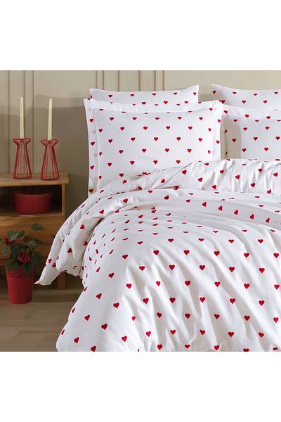 Lief Home Valon Pillowcase Heart Double Duvet Cover Set |   4 Pillow Cases |   Elastic Sheet