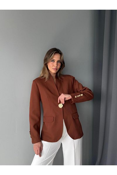 AlisaSu Jachetă blazer cu nasturi aurii maro amar