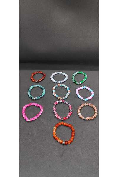 Lio20 Unisex Porselen Kaplama Doğal Taş 10'Lu Bileklik-Sevgili Arkadaş Aile Kombin Hediye Aksesuar