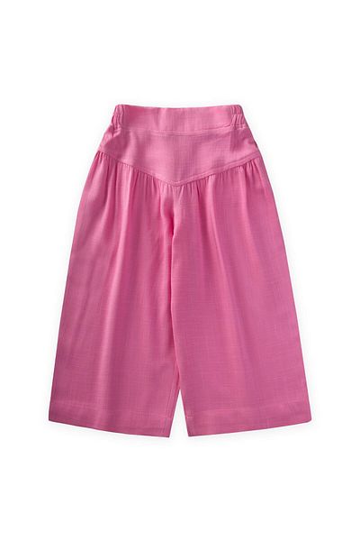 Cigit Gathered Linen Trousers with Corsage 2-7 Years Pink