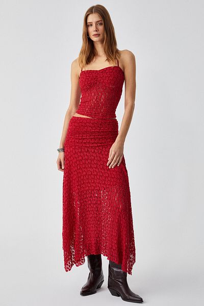 GRIMELANGE Ksanta Women's Regular Sleeveless Red Bustier with Straps