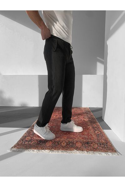 NO1 KONSEPT Men's Black Corded Comfortable Ottoman Fabric Trousers