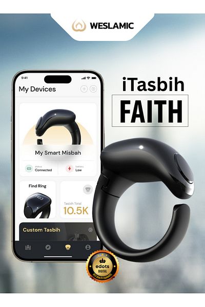 WESLAMIC Itasbih (FAITH) Smart Ring | Prayer Reminders | 5 Sizes Included | Wireless Charging | Bluetooth